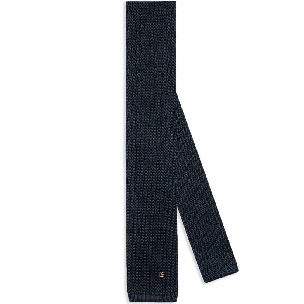 NEW GUCCI Knitted silk Double G tie Blue - Picture 4 of 9